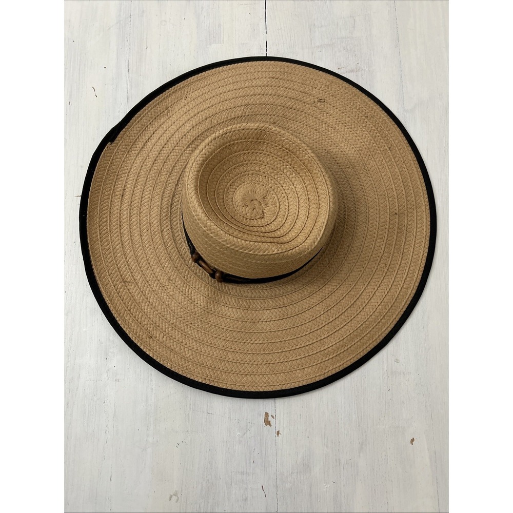 Tropical Trends Wide Brim Sun Hat Floppy One Size Black Trim Beach Travel 3906